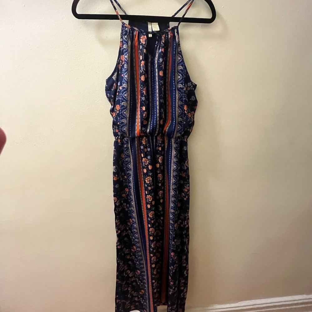 Elegant Floral Maxi Dress with Stripes